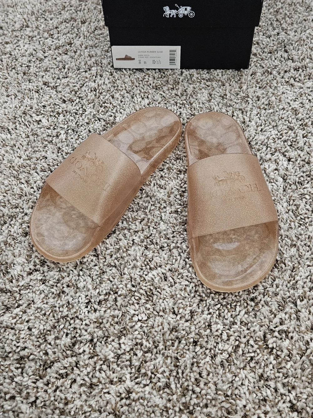 COACH Ulyssa Rubber Slide Jelly Sandals Dark Gold